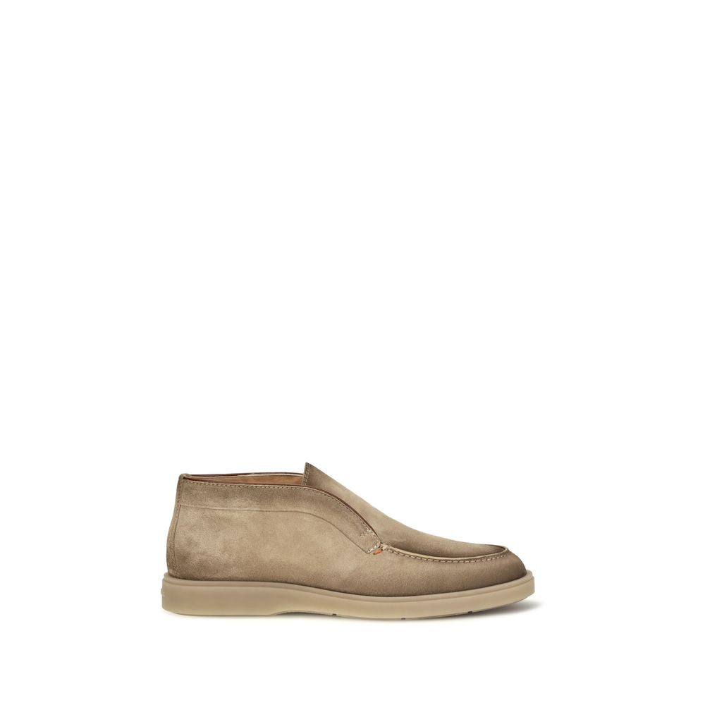 Santoni Beige Suede Slip-On Loafers