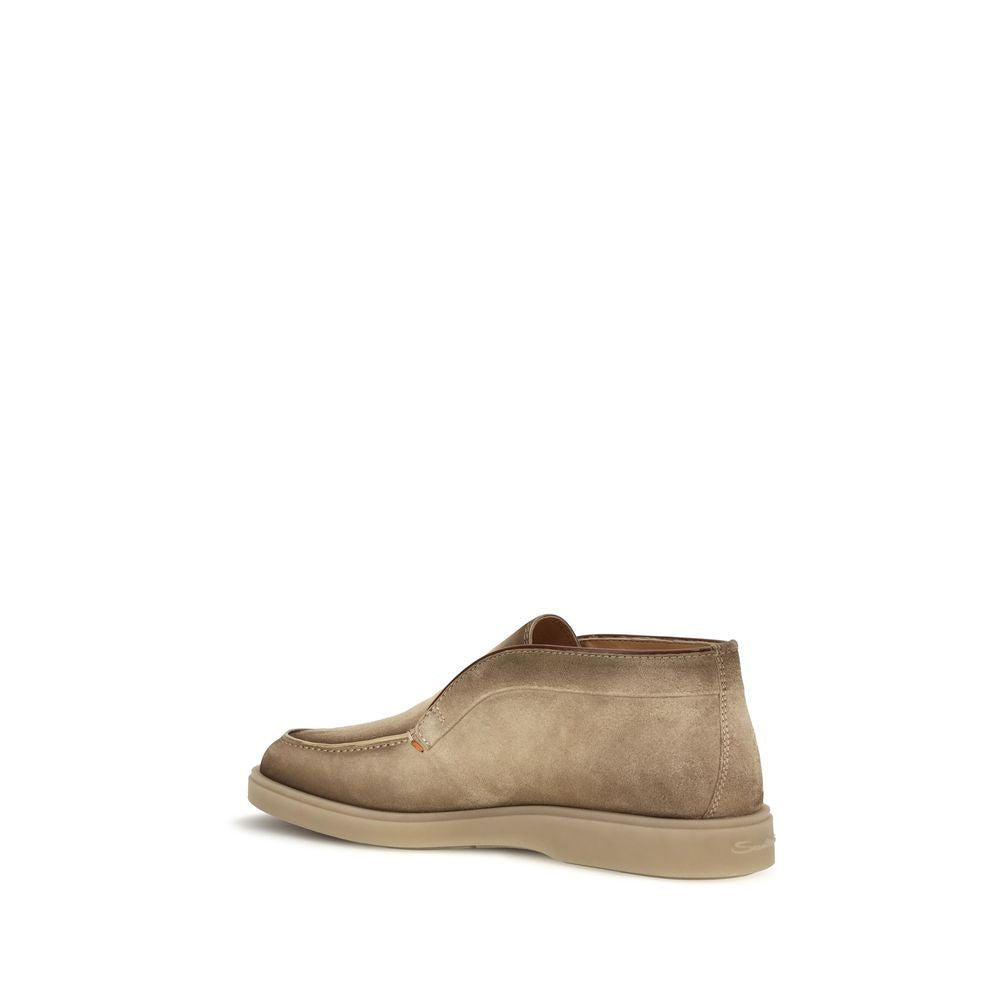 Santoni Beige Suede Slip-On Loafers