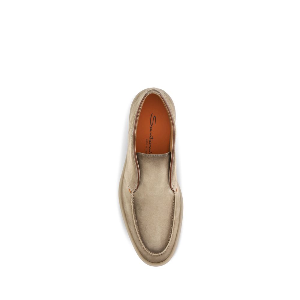 Santoni Beige Suede Slip-On Loafers