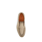 Santoni Beige Suede Slip-On Loafers