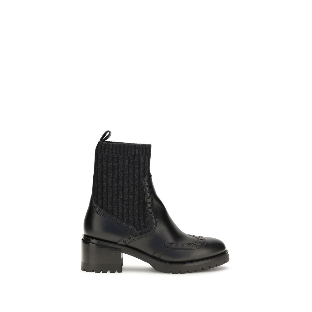 Santoni Black Calf Leather Ankle Boots