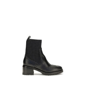 Santoni Black Calf Leather Ankle Boots