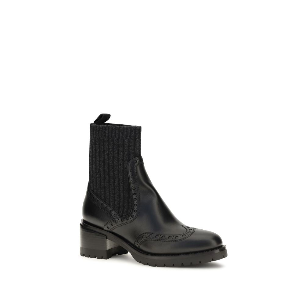 Santoni Black Calf Leather Ankle Boots
