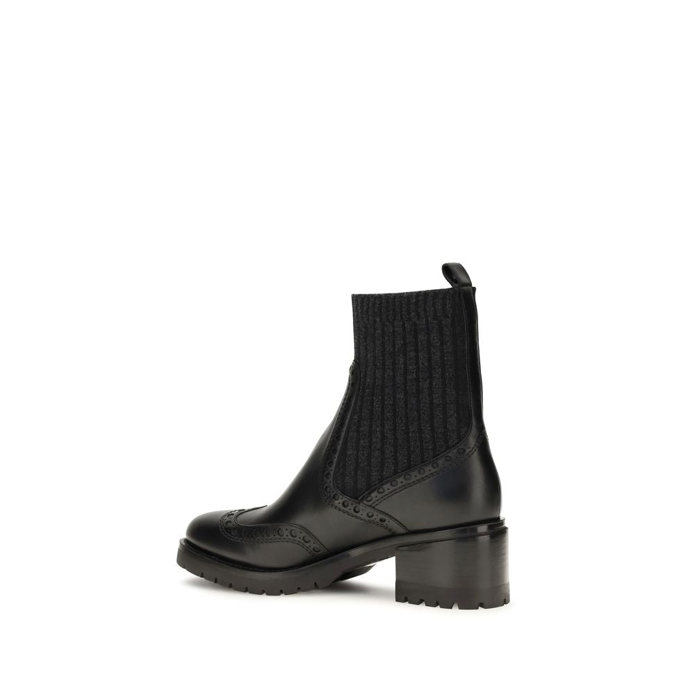 Santoni Black Calf Leather Ankle Boots