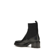 Santoni Black Calf Leather Ankle Boots