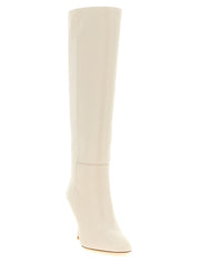 Stuart Weitzman White Lamb Leather Over The Knee Boots