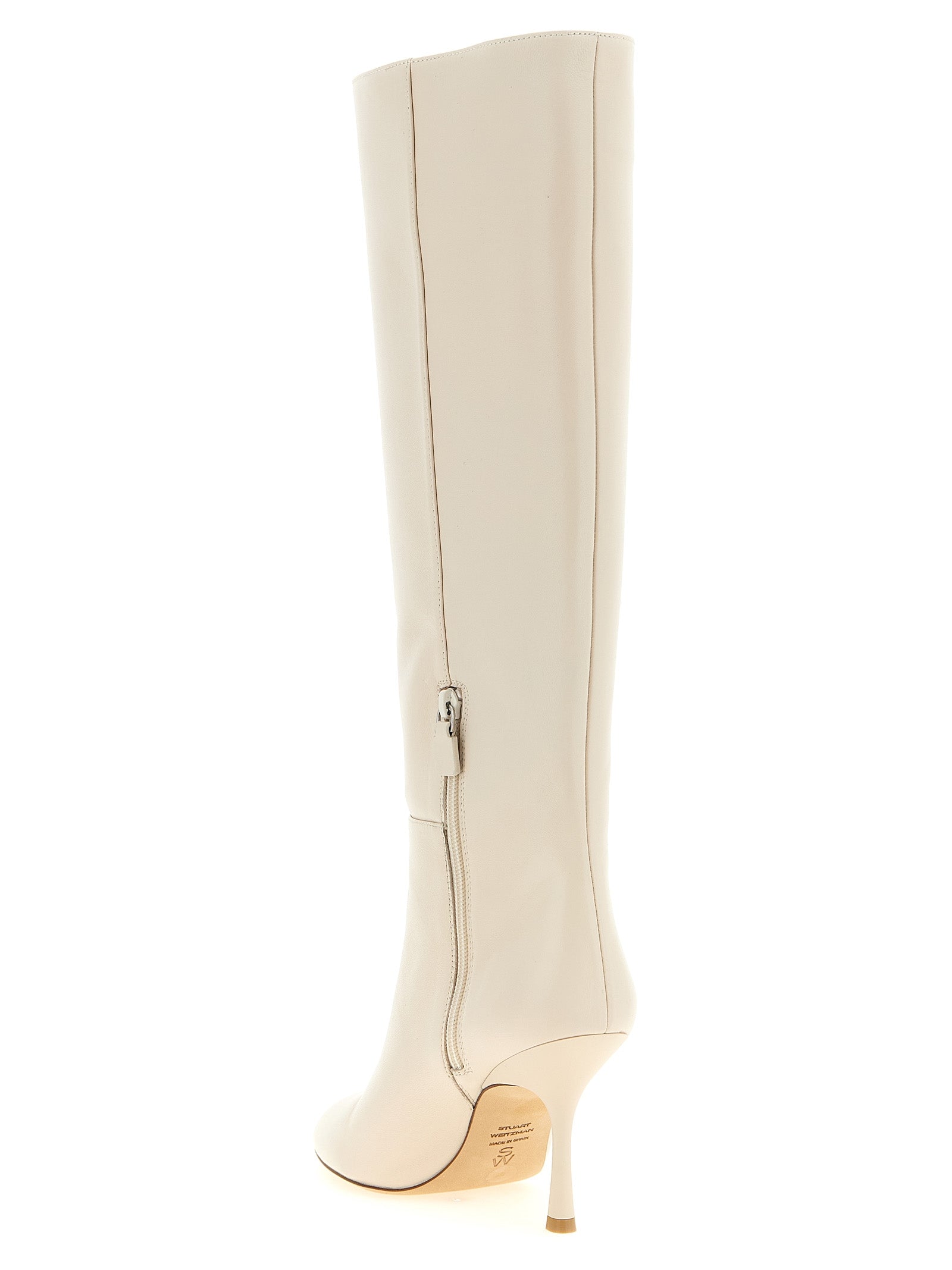 Stuart Weitzman White Lamb Leather Over The Knee Boots