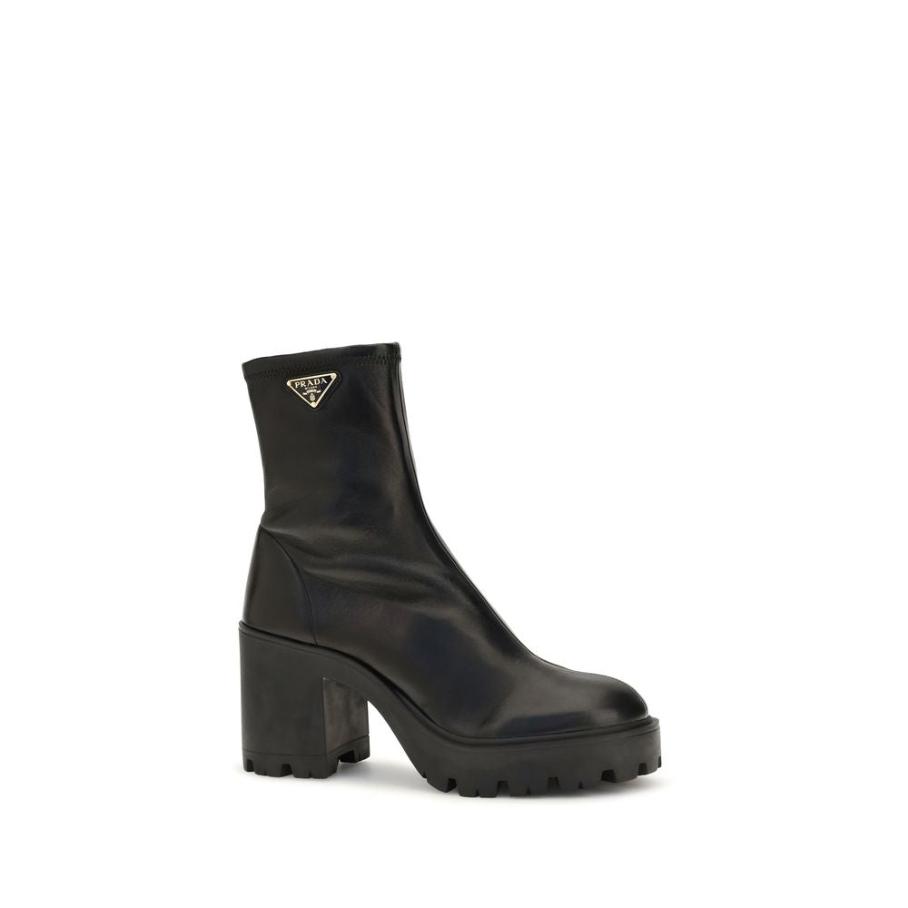 Prada Black Calf Leather Ankle Boots
