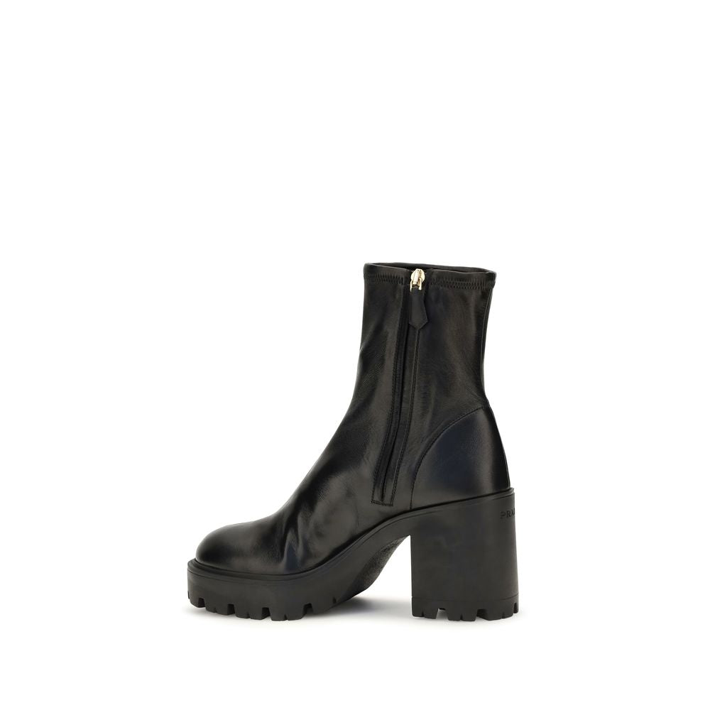 Prada Black Calf Leather Ankle Boots