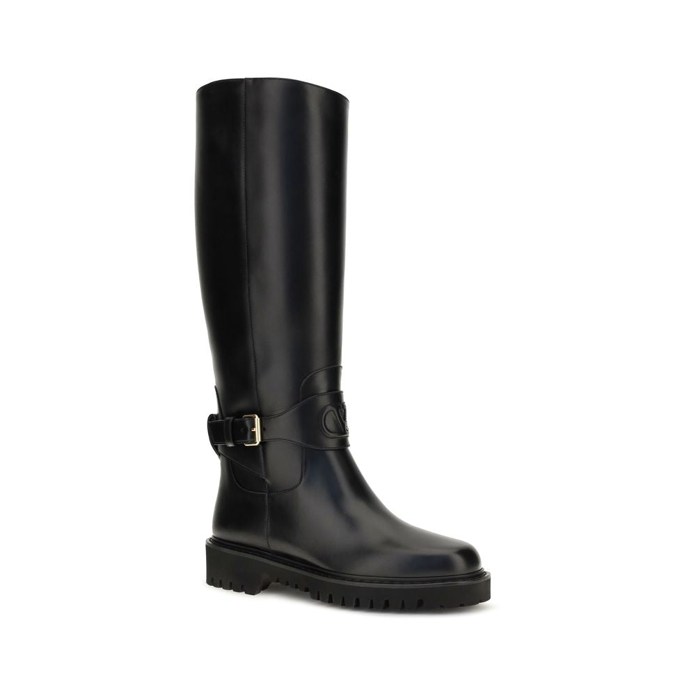 Valentino Garavani Black Calf Leather High Boots