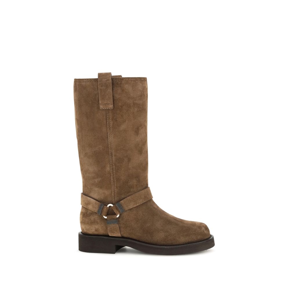 Brunello Cucinelli Brown Calf Leather Flat Boots