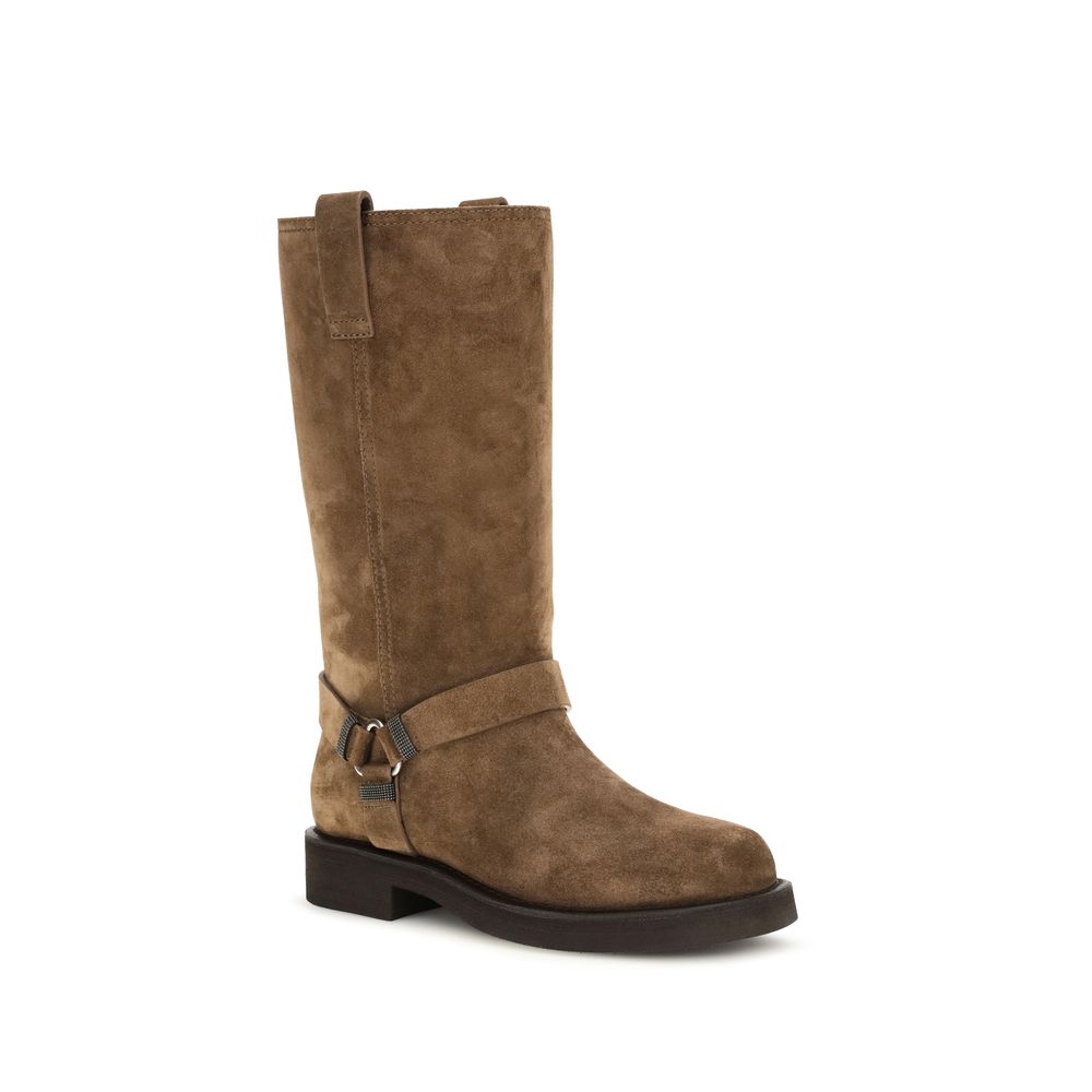 Brunello Cucinelli Brown Calf Leather Flat Boots