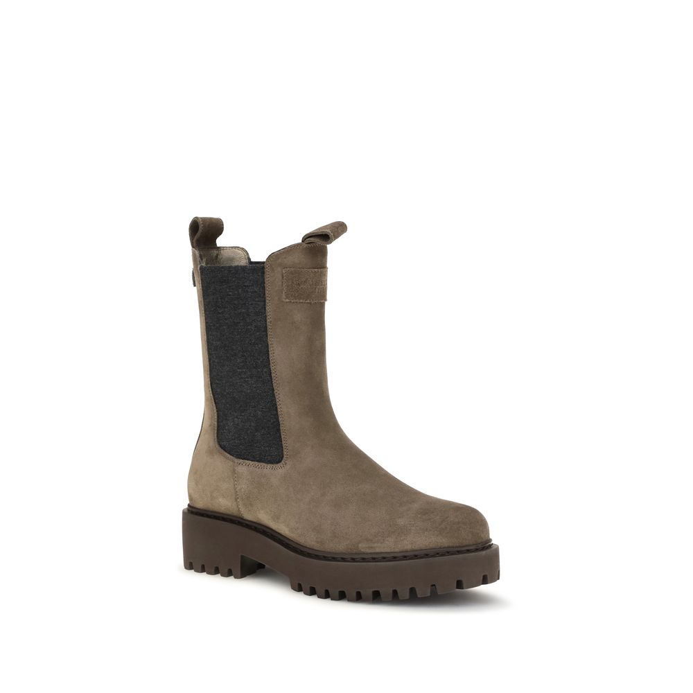 Brunello Cucinelli Brown Calf Leather Ankle Boots