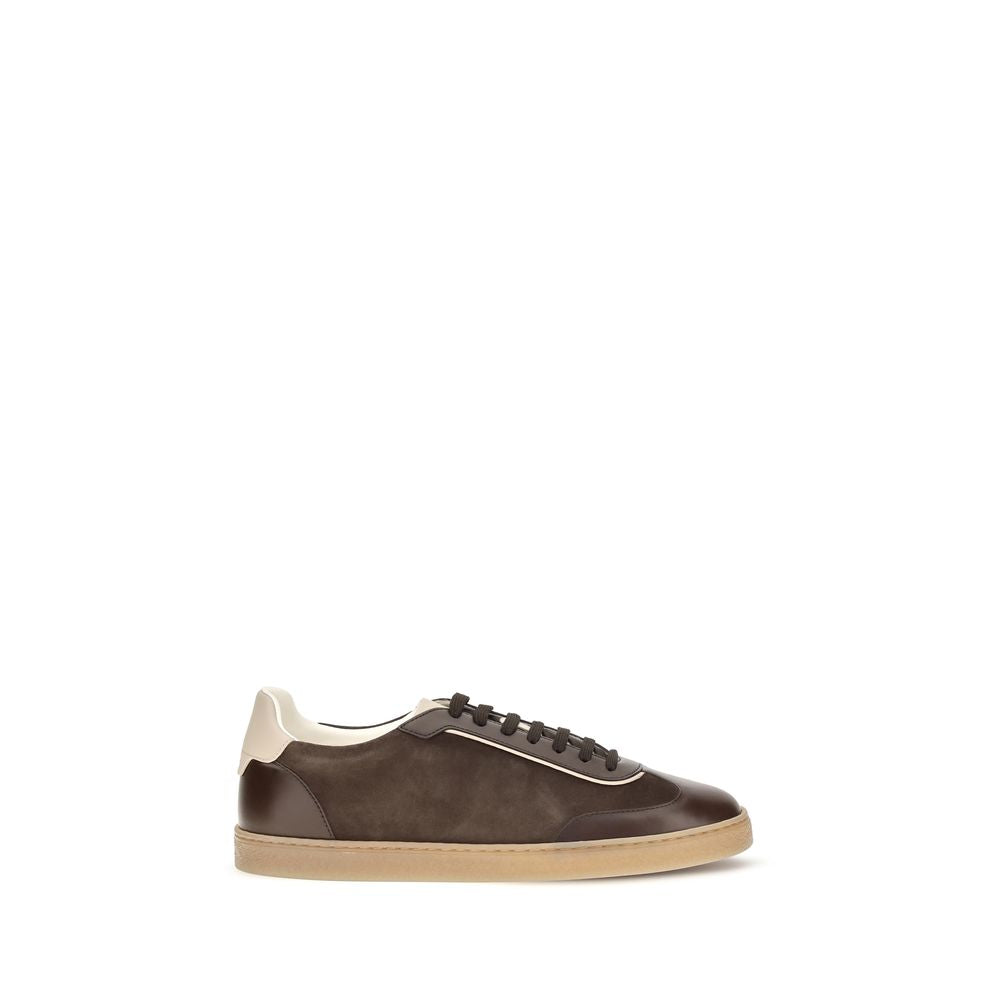 Brunello Cucinelli Brown Calf Leather Suede Low Top Sneakers
