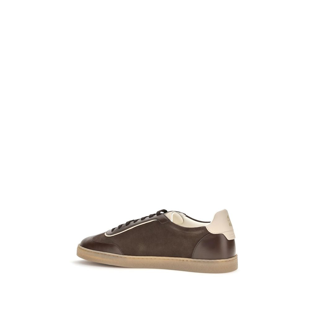 Brunello Cucinelli Brown Calf Leather Suede Low Top Sneakers