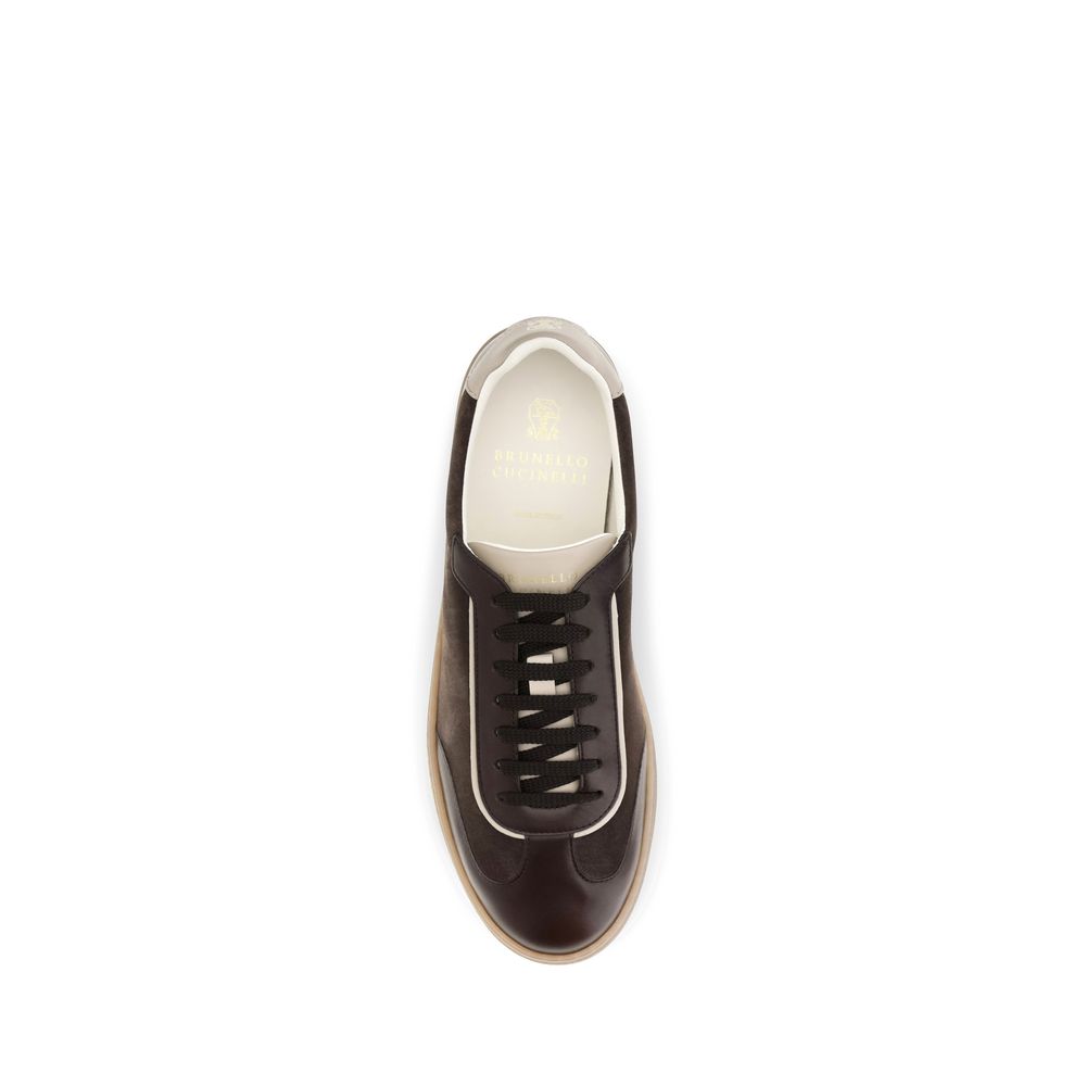 Brunello Cucinelli Brown Calf Leather Suede Low Top Sneakers