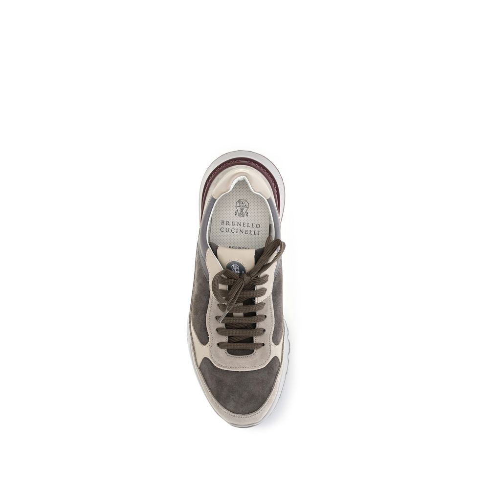 Brunello Cucinelli Gray Calf Leather Chunky Sneakers