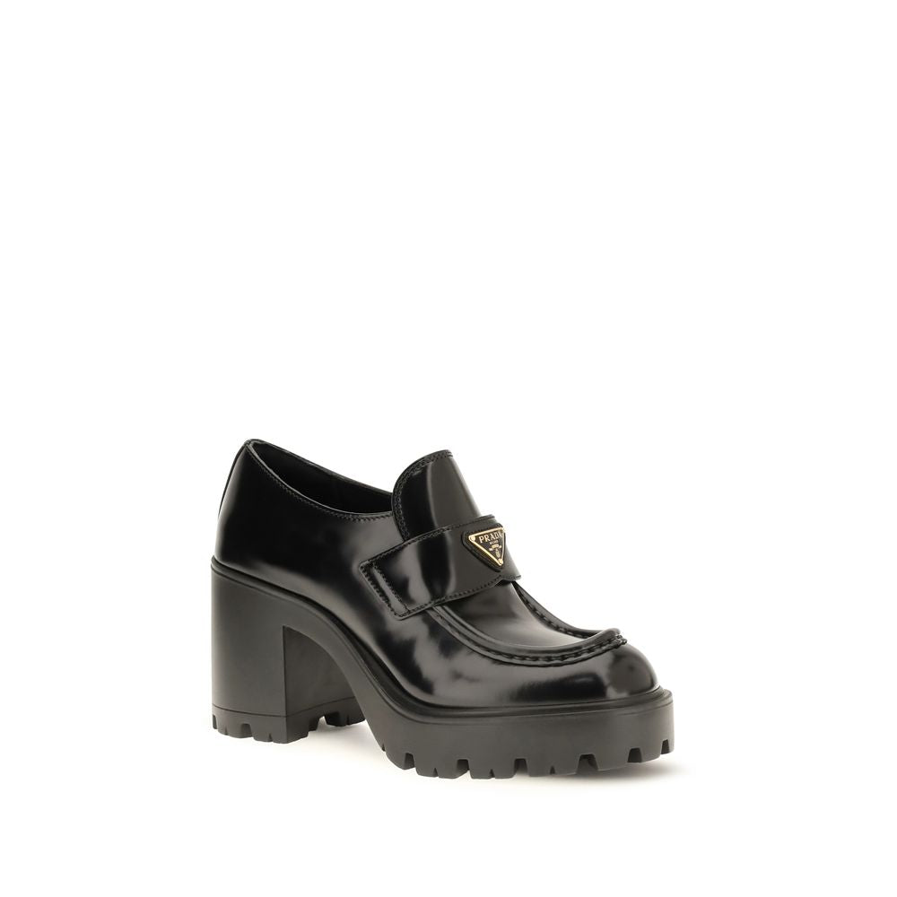Prada Black Calf Leather Platform Loafers