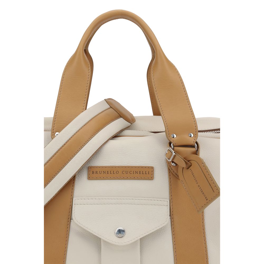 Brunello Cucinelli Beige Calf Leather Travel Bag
