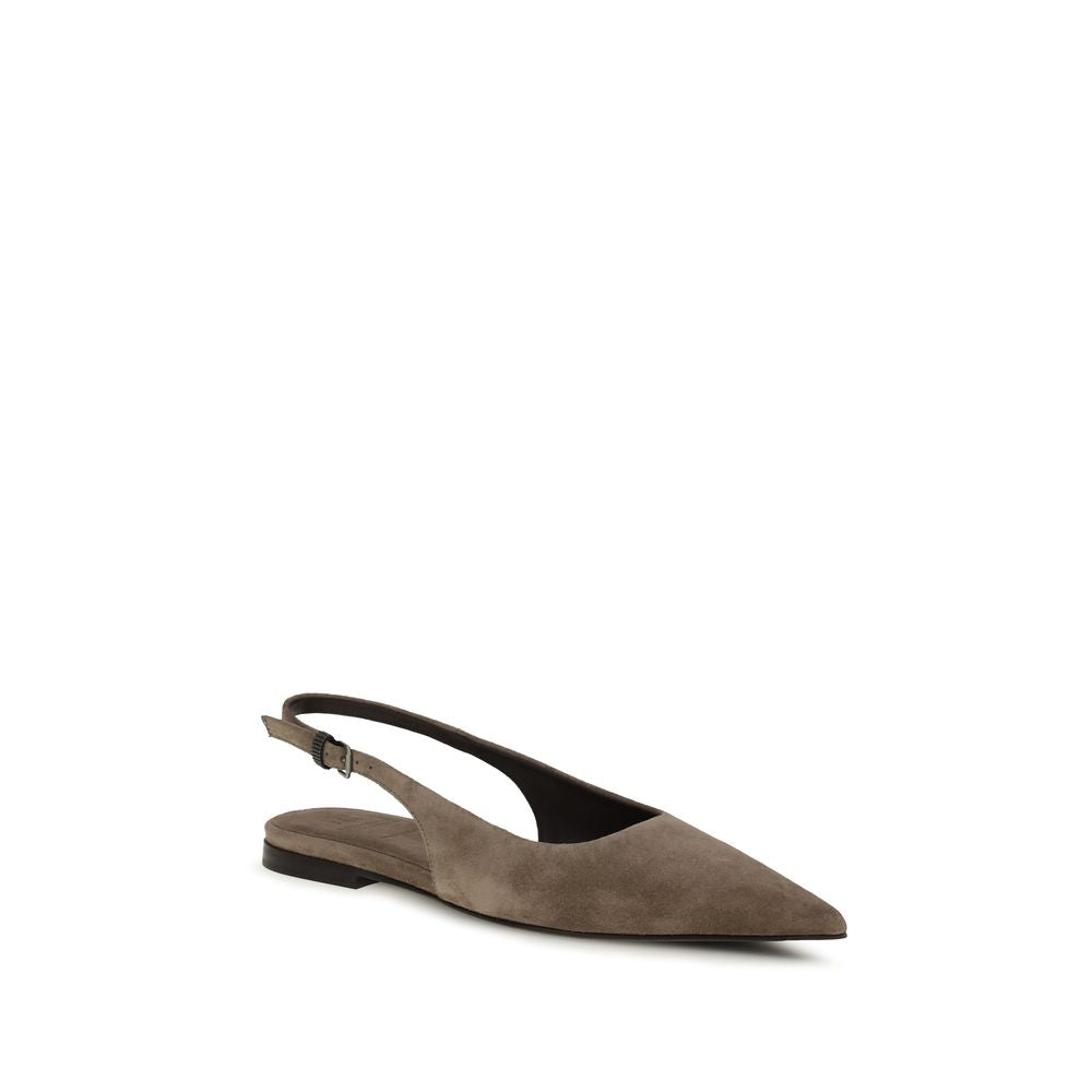 Brunello Cucinelli Brown Calf Leather Ballet Flats