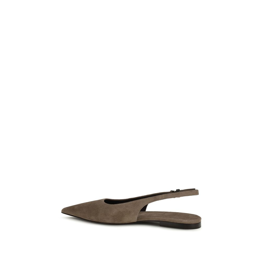 Brunello Cucinelli Brown Calf Leather Ballet Flats