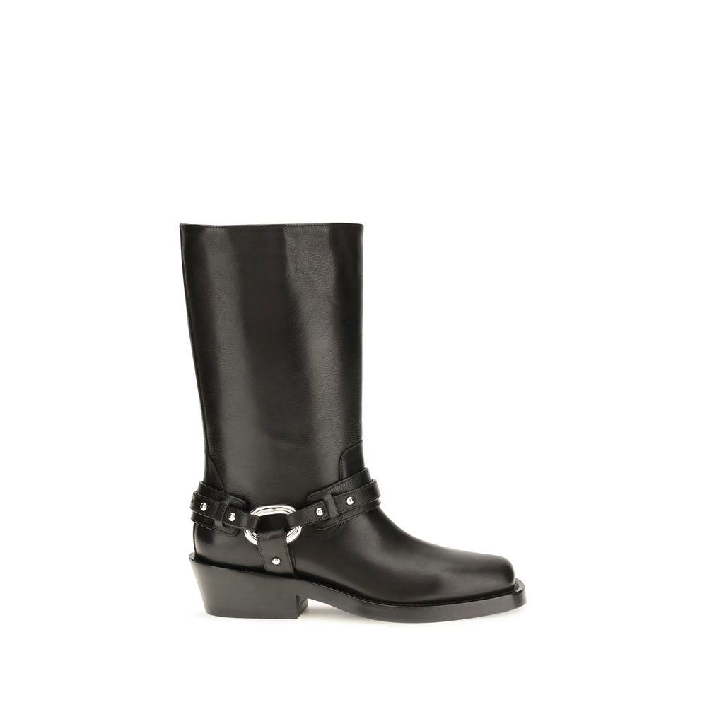 Rabanne Black Calf Leather Flat Boots