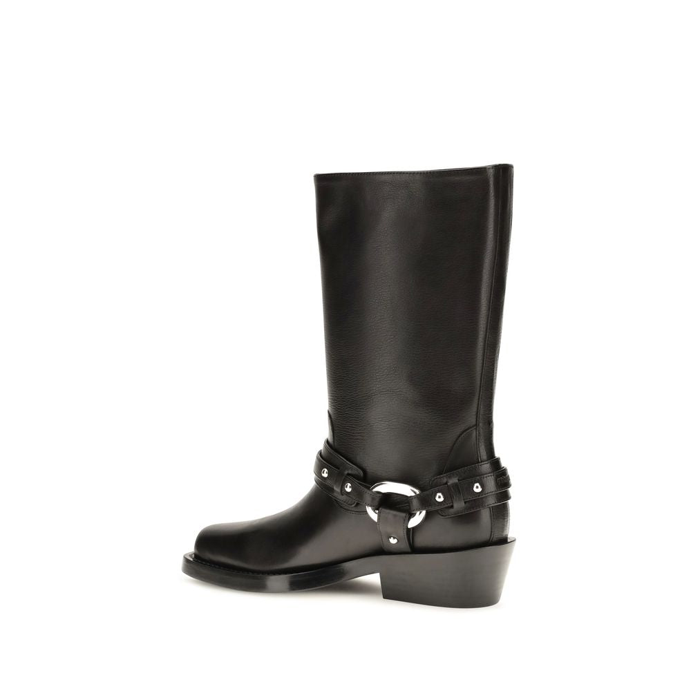 Rabanne Black Calf Leather Flat Boots