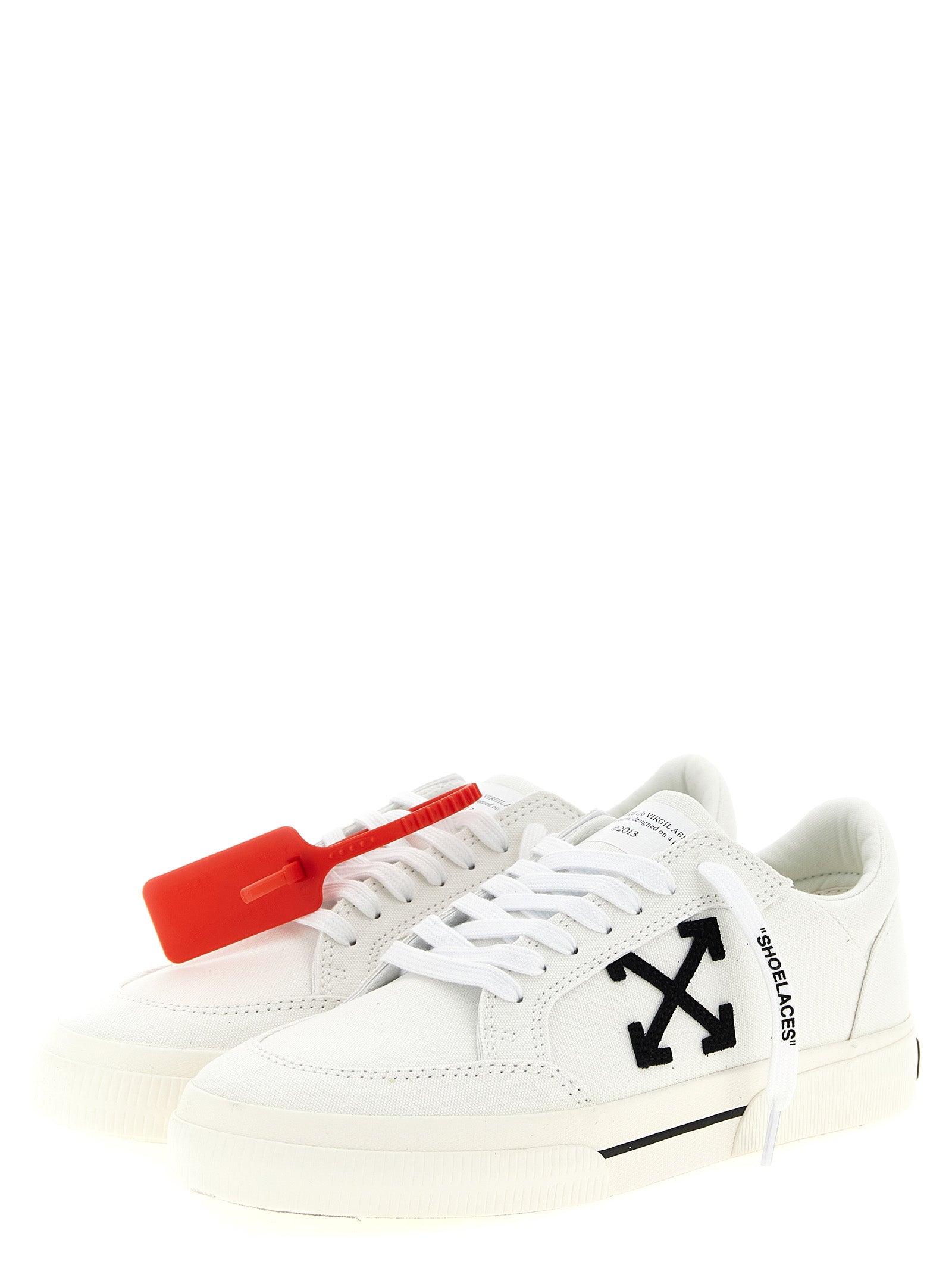 Off-White White/Black Cotton Low Top Sneakers