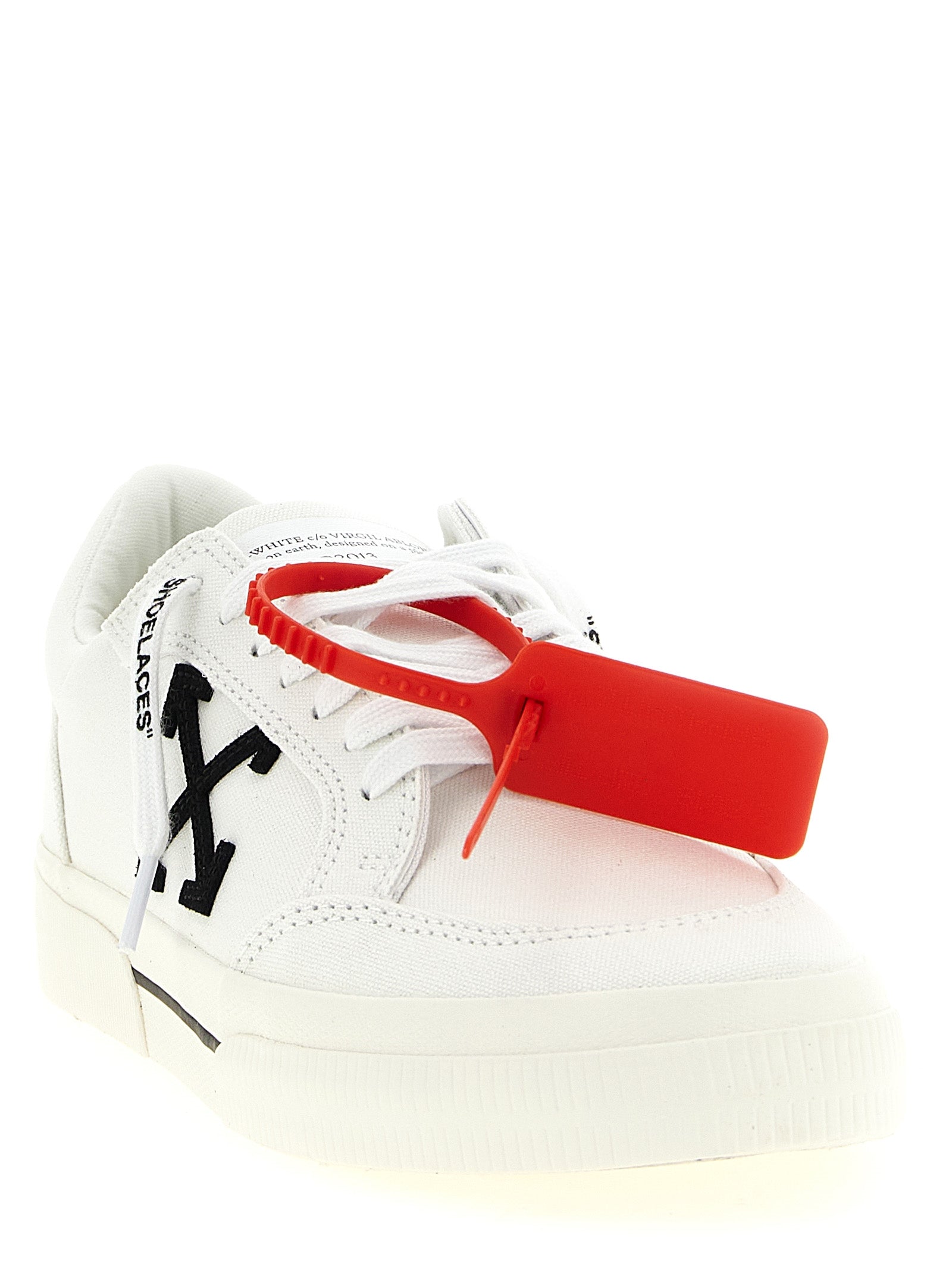 Off-White White/Black Cotton Low Top Sneakers