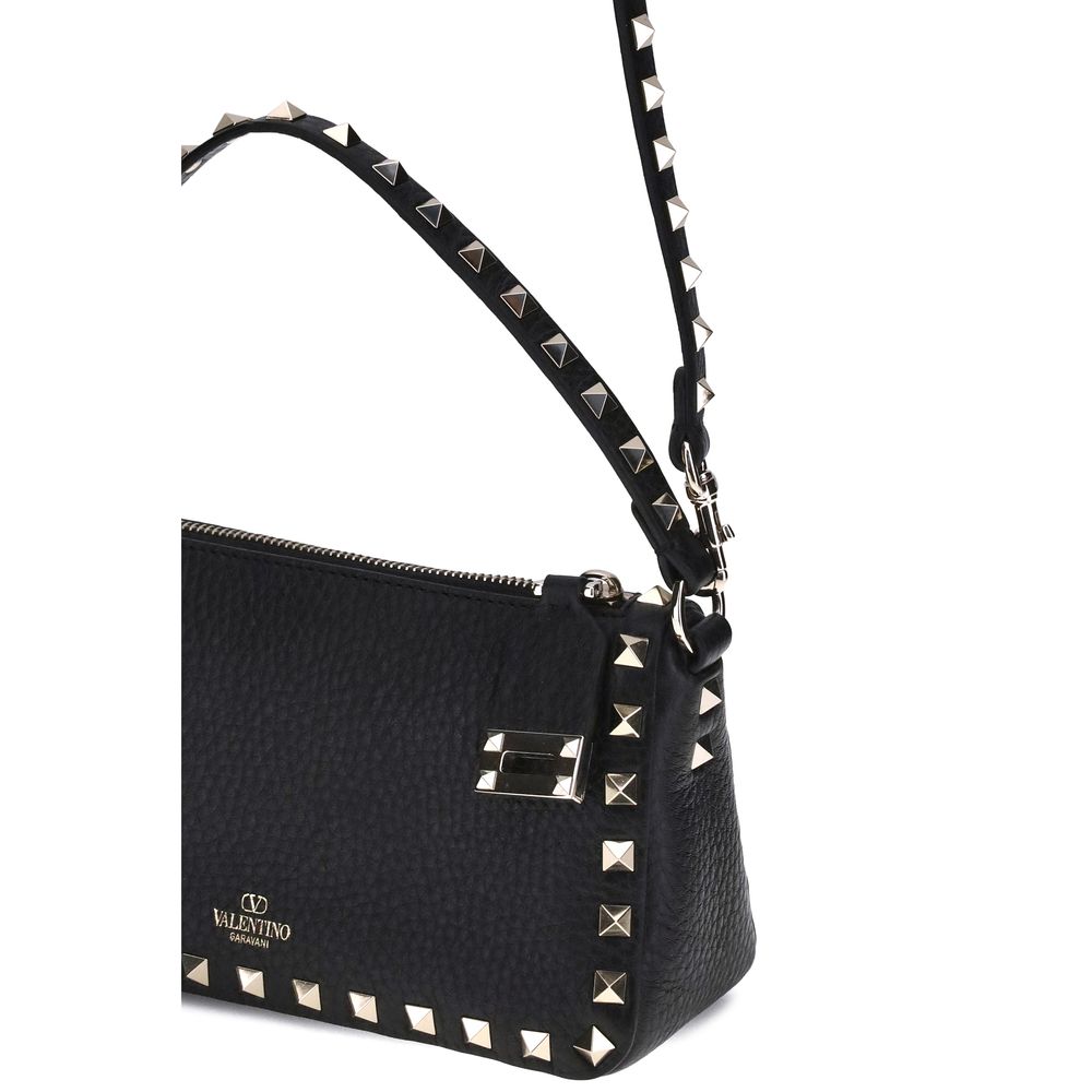 Valentino Garavani Black Calf Leather Shoulder Bag