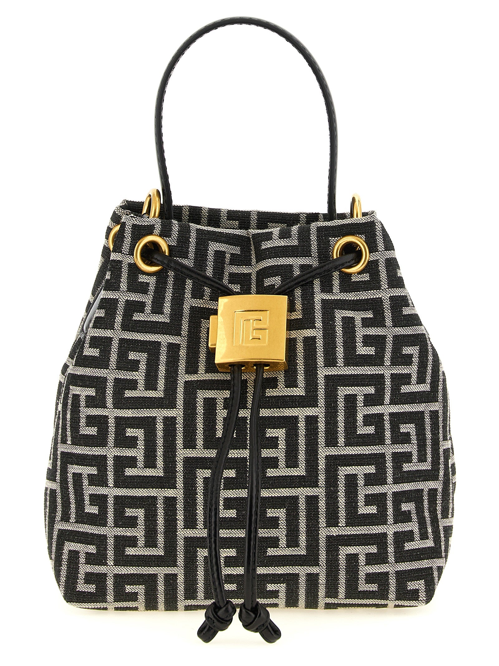 Balmain White/Black Polyester Mini Bucket Bag