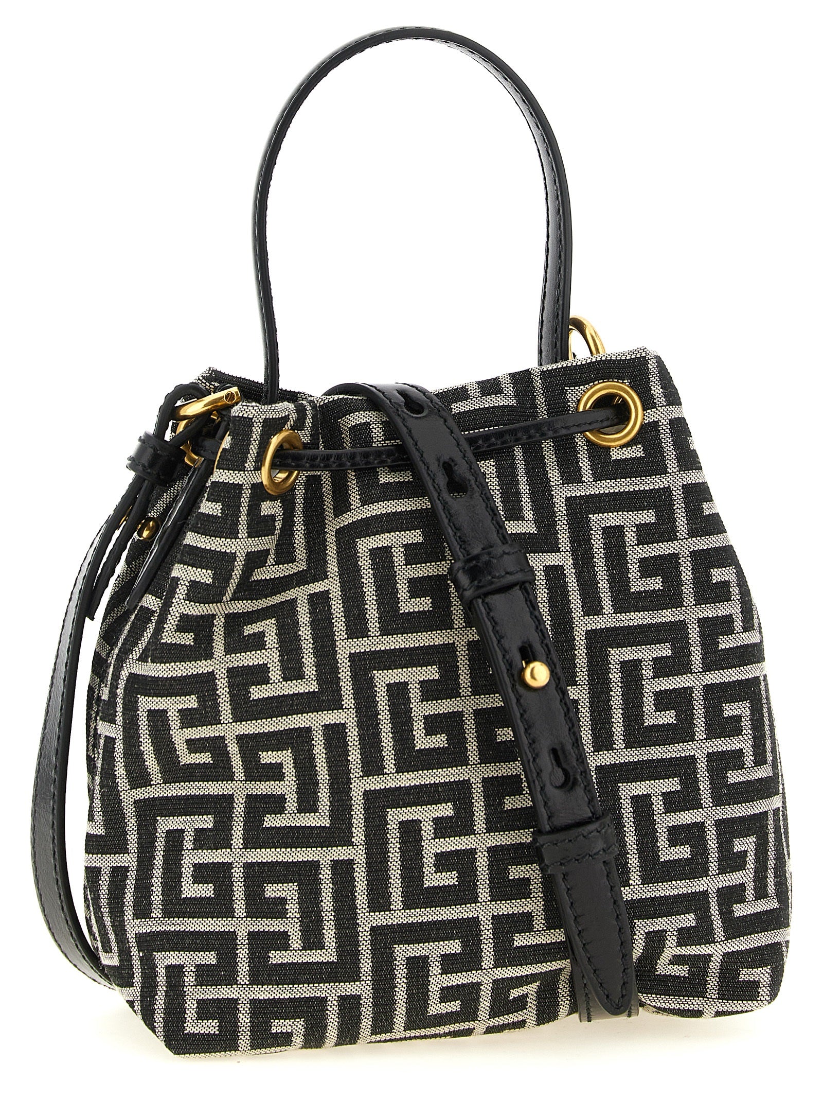 Balmain White/Black Polyester Mini Bucket Bag