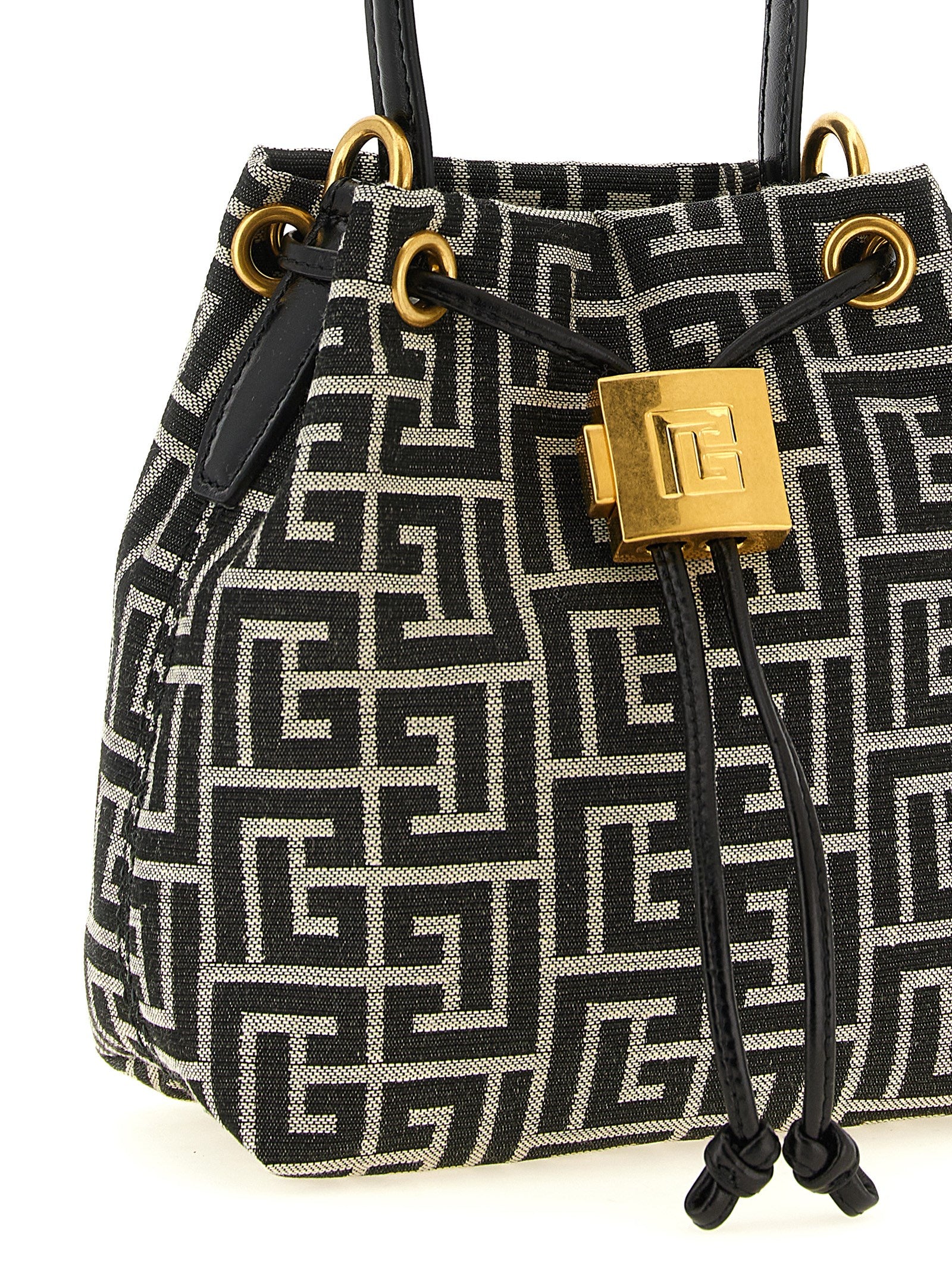 Balmain White/Black Polyester Mini Bucket Bag