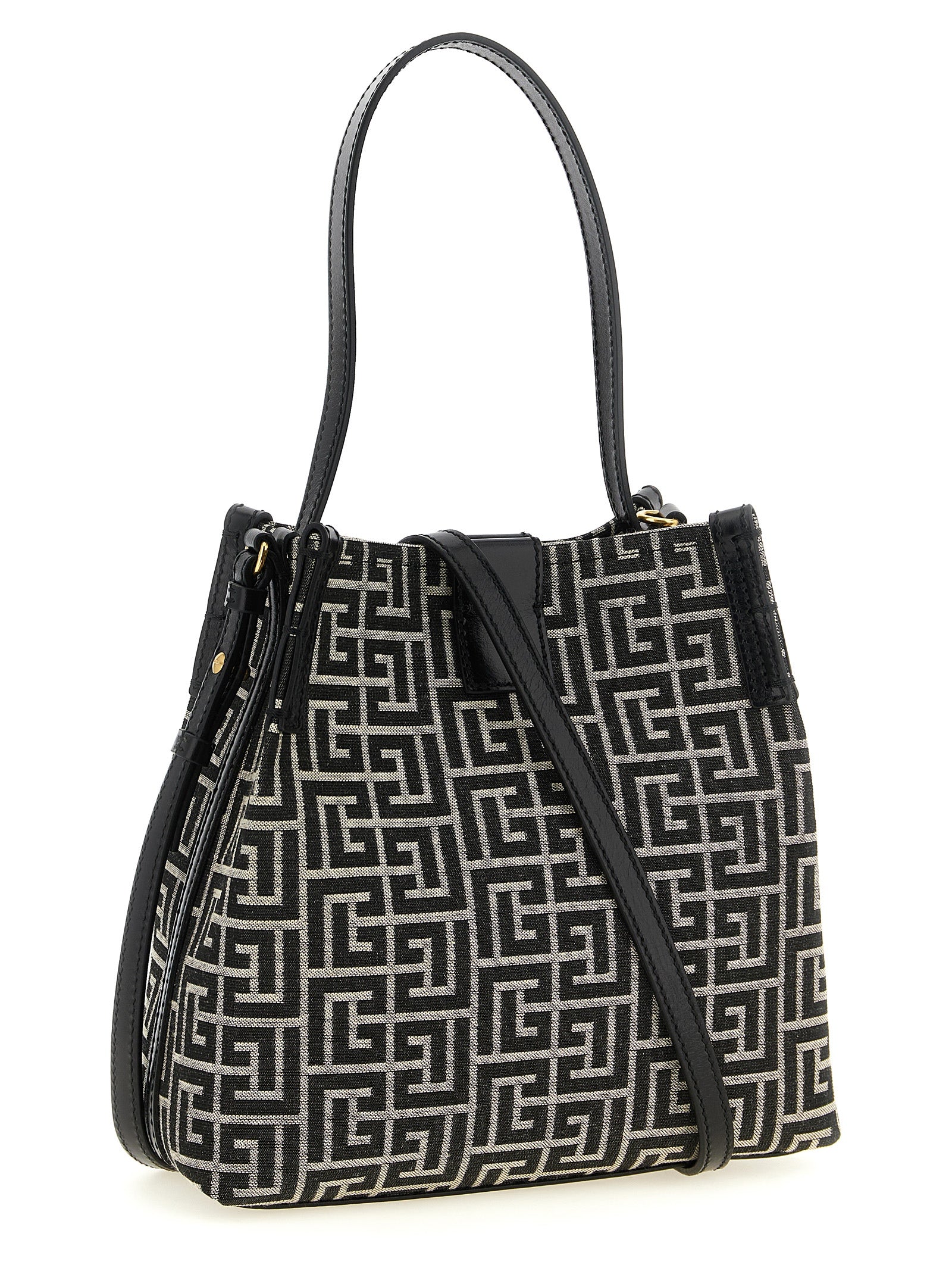 Balmain White/Black Cotton Shoulder Bag