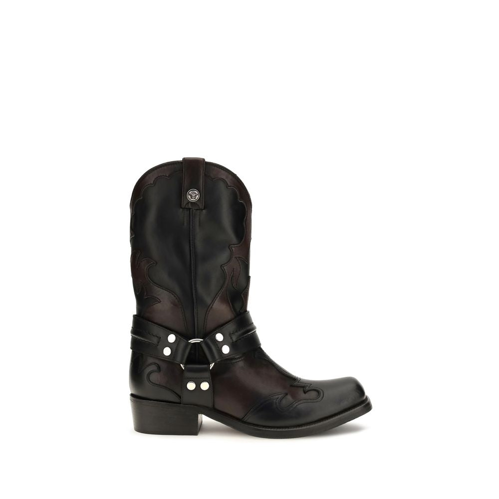 Versace Black Calf Leather Ankle Boots