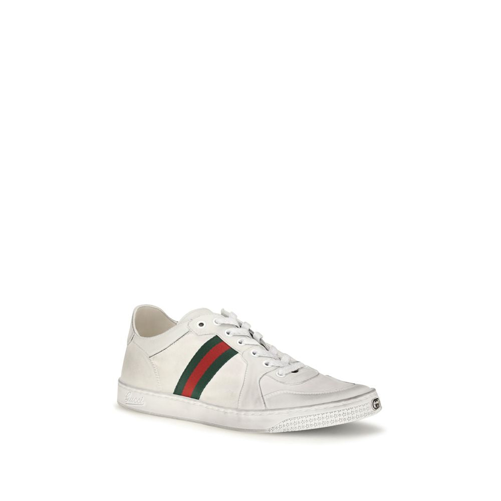 Gucci White Calf Leather Low Top Sneakers