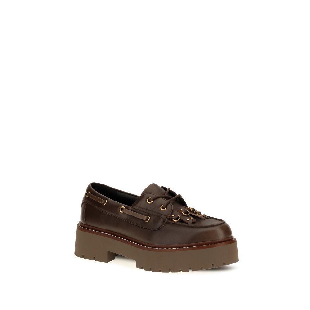 PINKO Brown Calf Leather Loafers