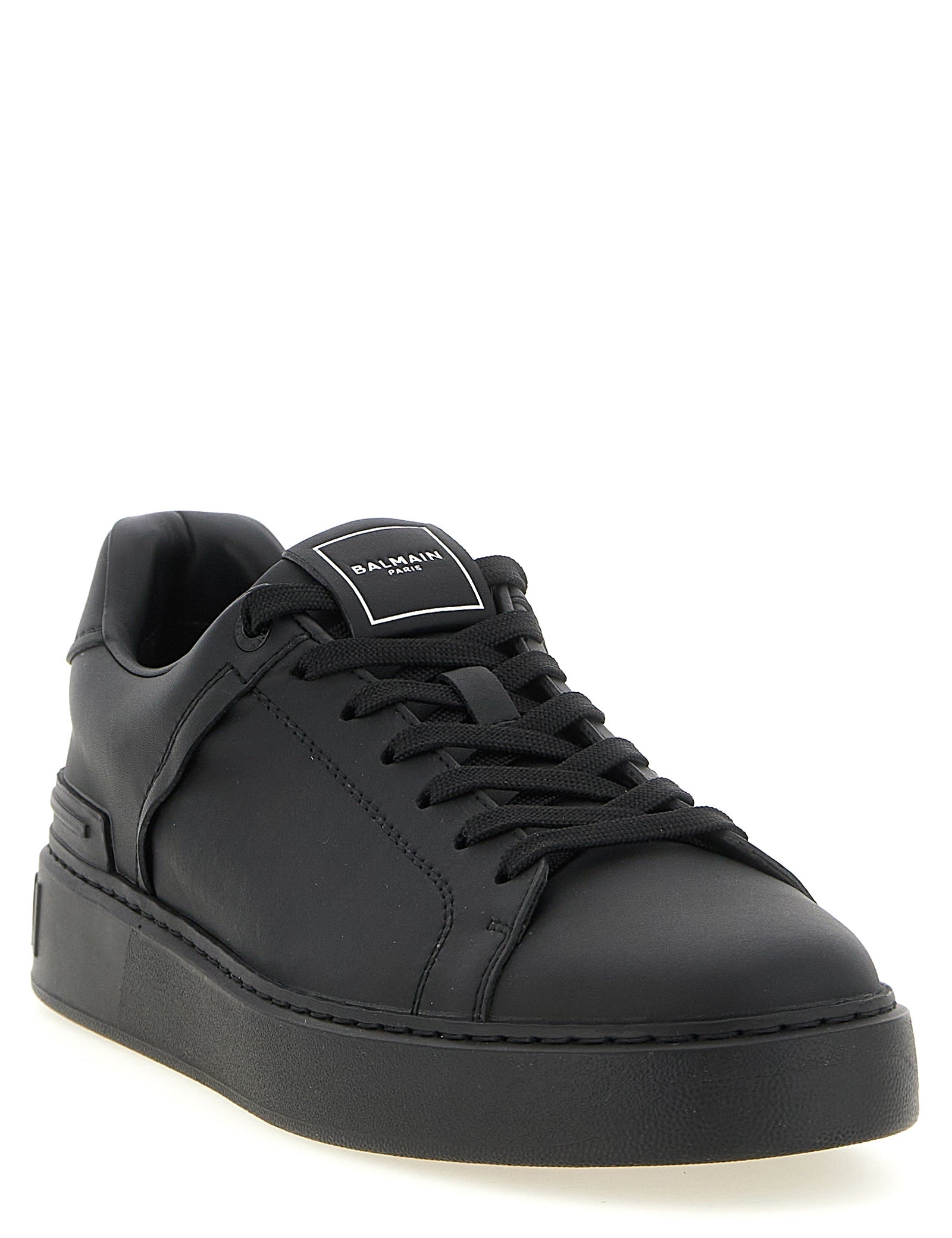 Balmain Black Calfskin Leather Low Top Sneakers