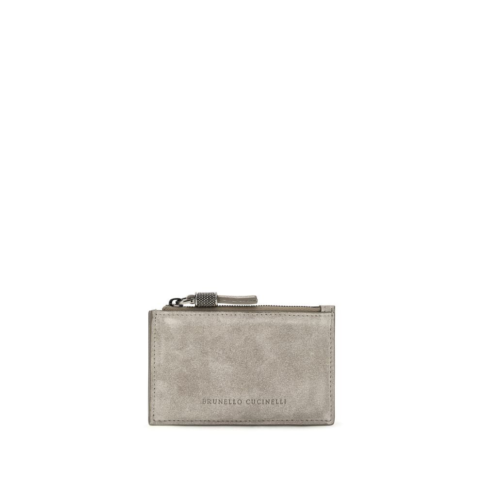 Brunello Cucinelli Gray Calf Leather Card Holder