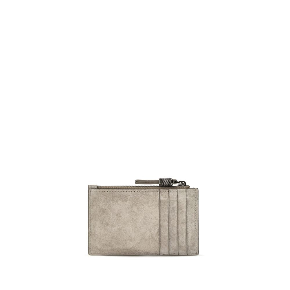 Brunello Cucinelli Gray Calf Leather Card Holder