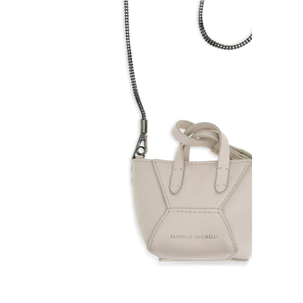 Brunello Cucinelli Beige Calf Leather Shoulder Bags