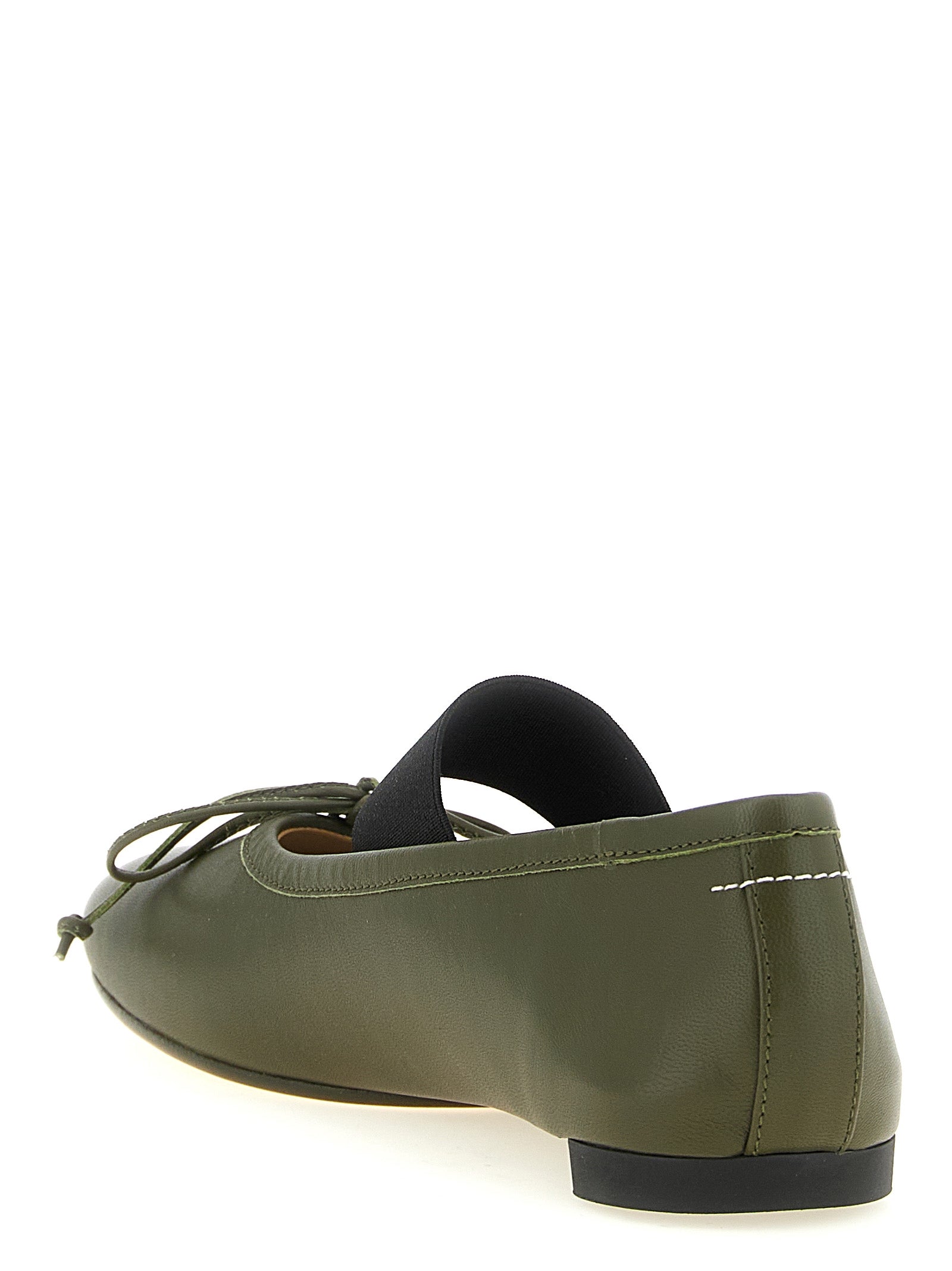 MM6 Maison Margiela Olive Green Sheepskin Leather Ballet Flats