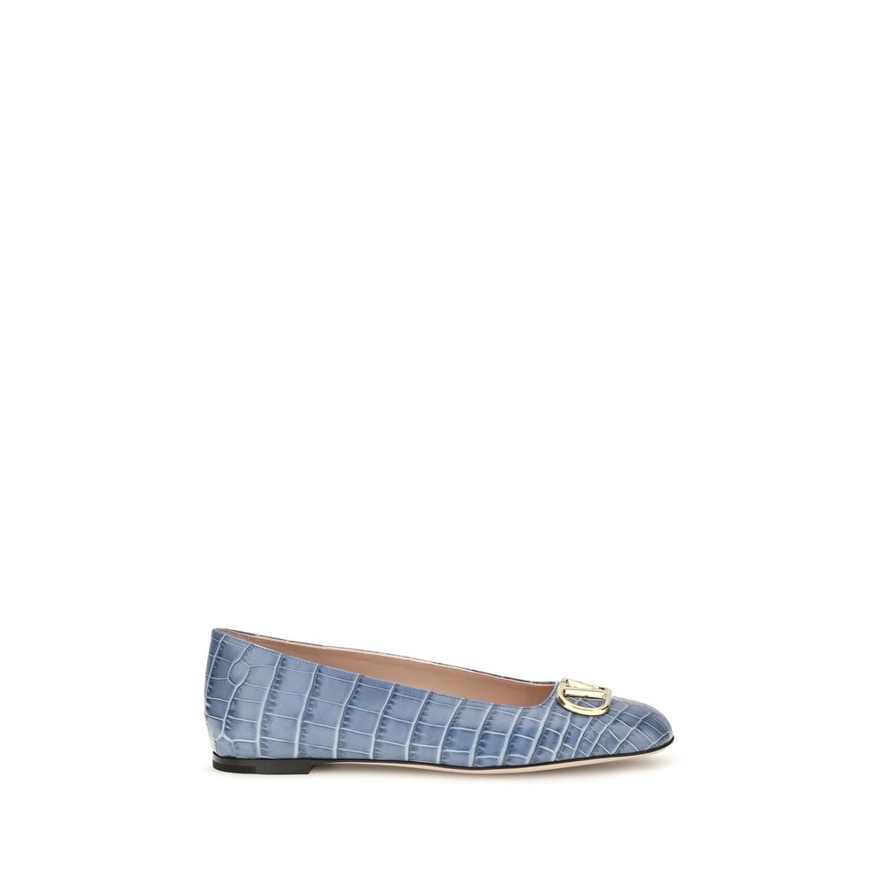 Valentino Garavani Blue Calf Leather Ballet Flats