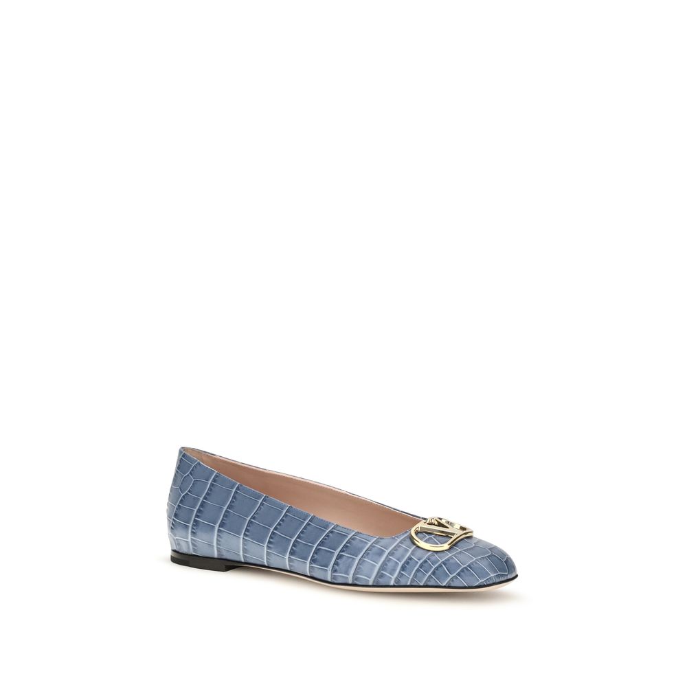 Valentino Garavani Blue Calf Leather Ballet Flats