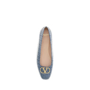 Valentino Garavani Blue Calf Leather Ballet Flats