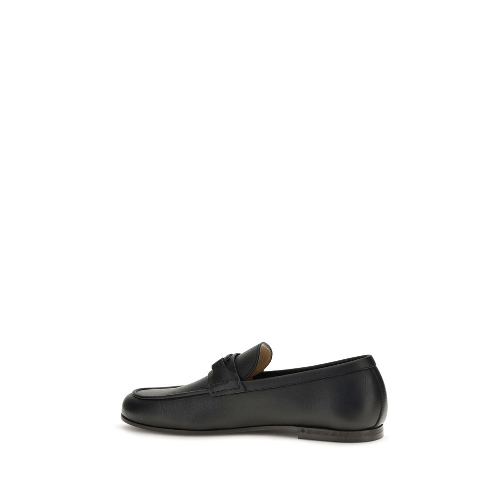 Valentino Garavani Black Deer Leather Loafers