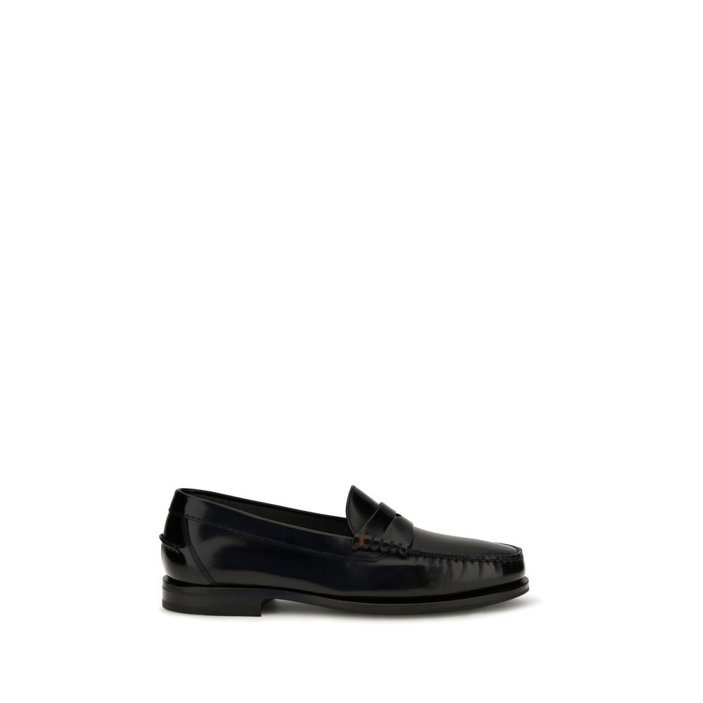 Santoni Black Calf Leather Loafers