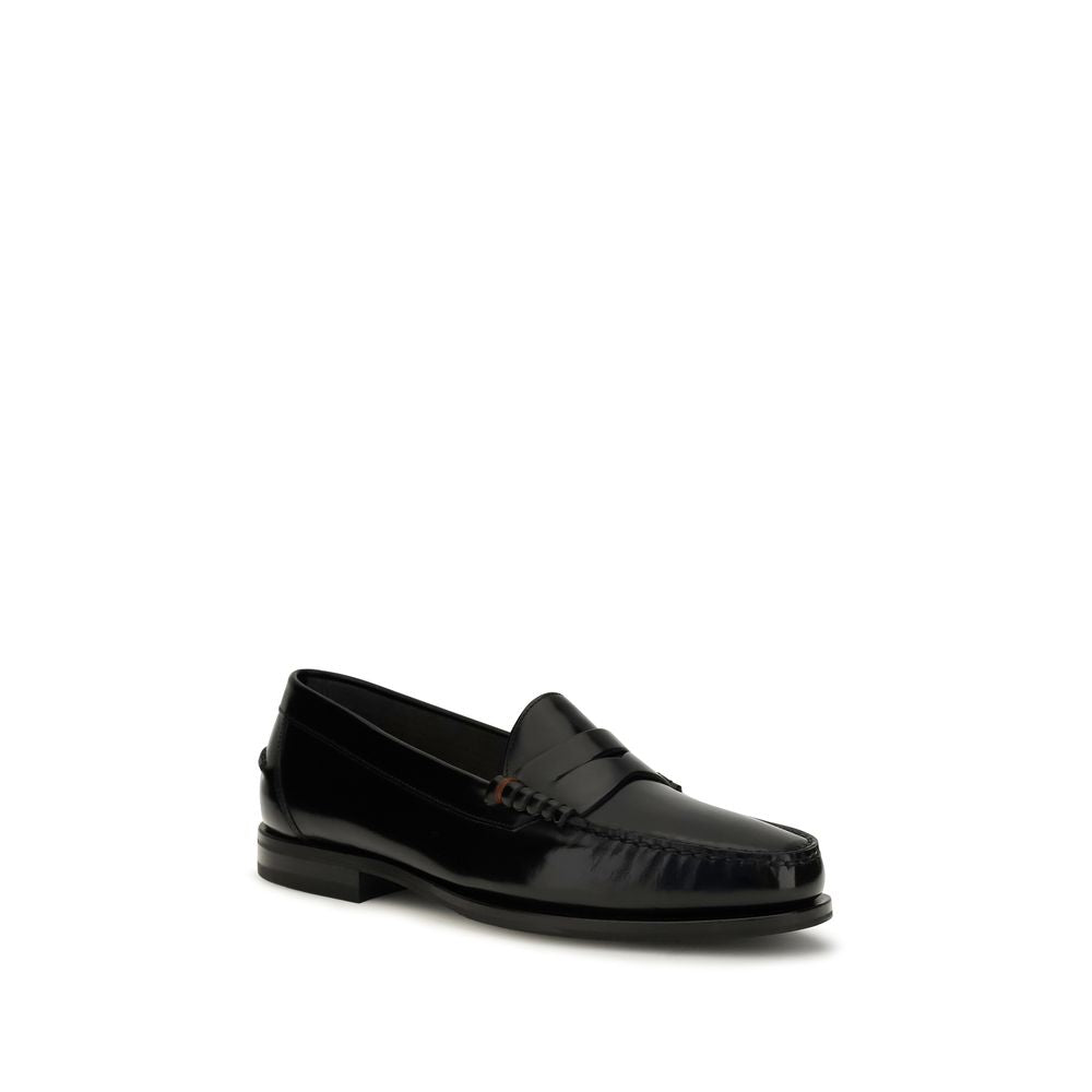 Santoni Black Calf Leather Loafers