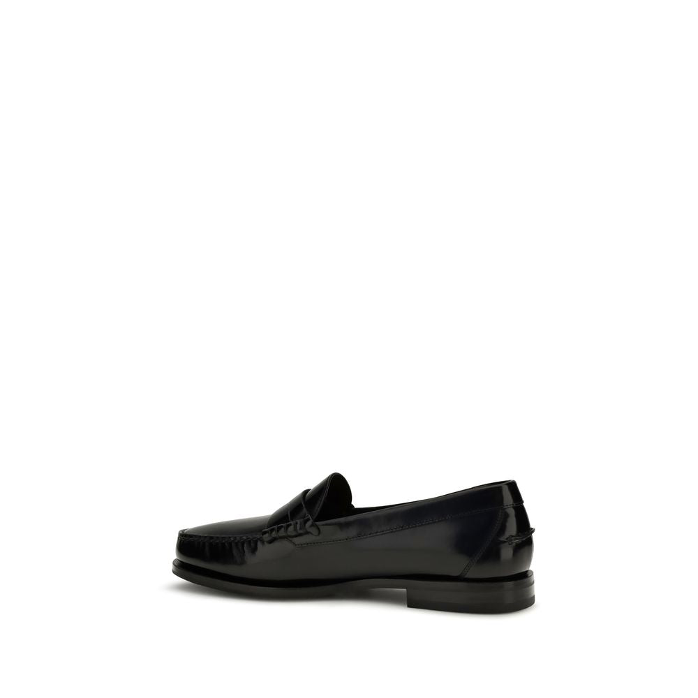 Santoni Black Calf Leather Loafers