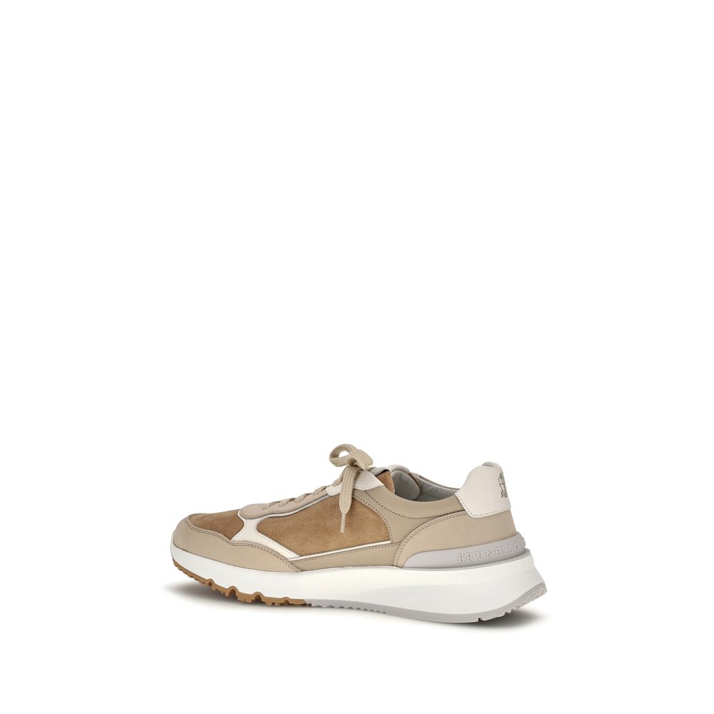 Brunello Cucinelli Beige Calf Leather Low Top Sneakers
